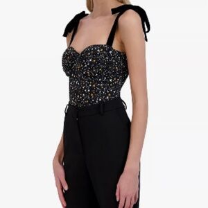 BCBG Gottex Black Star & Dot Crush One-Piece Bodysuit With Easy Bottom Snap